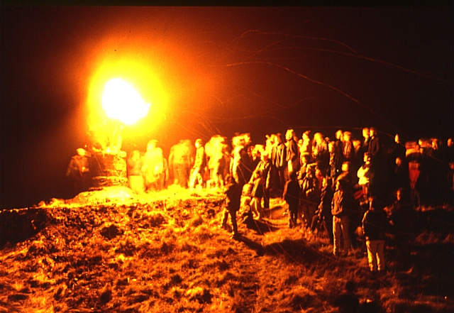 Burghead, Moray, Great Britain: Burning of the Clavie (3) - Doorie Hill Finally the Clavie is carried to the top of the Doorie Hill and the pole is…