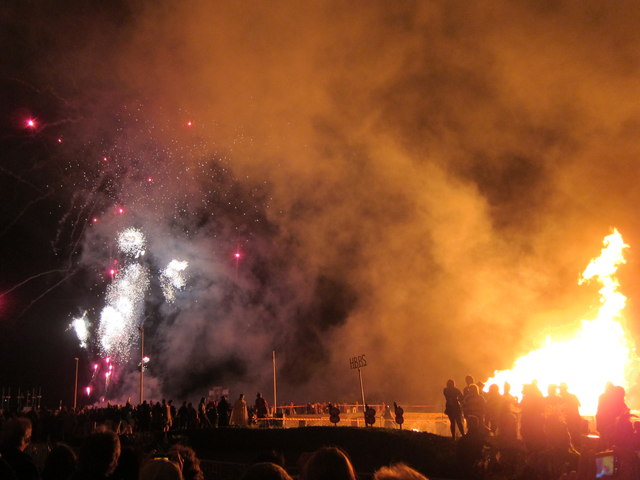 Fireworks and bonfire on Pelham Beach